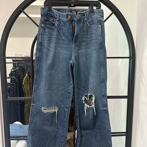 Express Blue Distressed Women's Flare Jeans